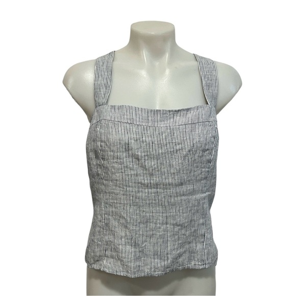 Quince 100% European linen blue pinstripe fitted tank large NWT - Picture 1 of 12